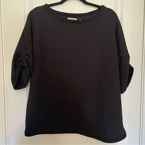 Max Studio Black Waffle Ruched Top Size L NWT